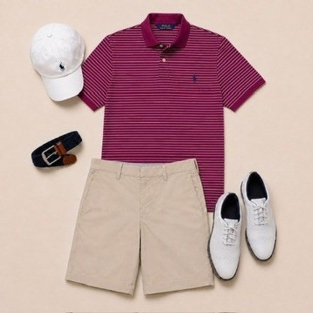 Polo Golf Ralph Lauren Men's Pink White Striped Pima Cotton Pro-Fit Shirt Large